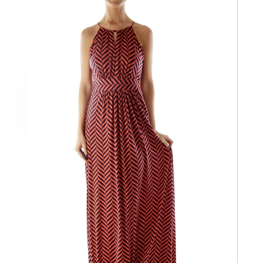 LOFT Red and Black Chevron Maxi Dress